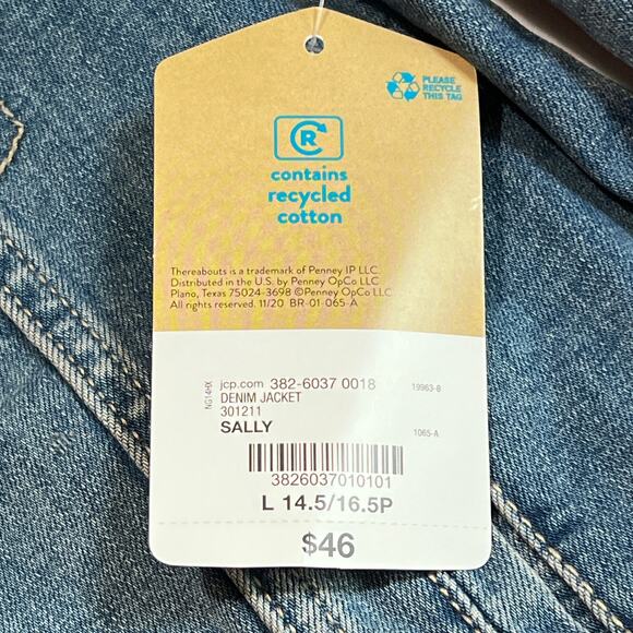 Thereabouts Girls Denim Jacket Cropped Trucker Blue Size L 14.5 16.5 Plus NWTWT - Picture 4 of 7